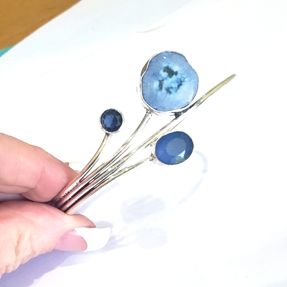 Solar quartz, topaz gemstone, 925 silver bracelet